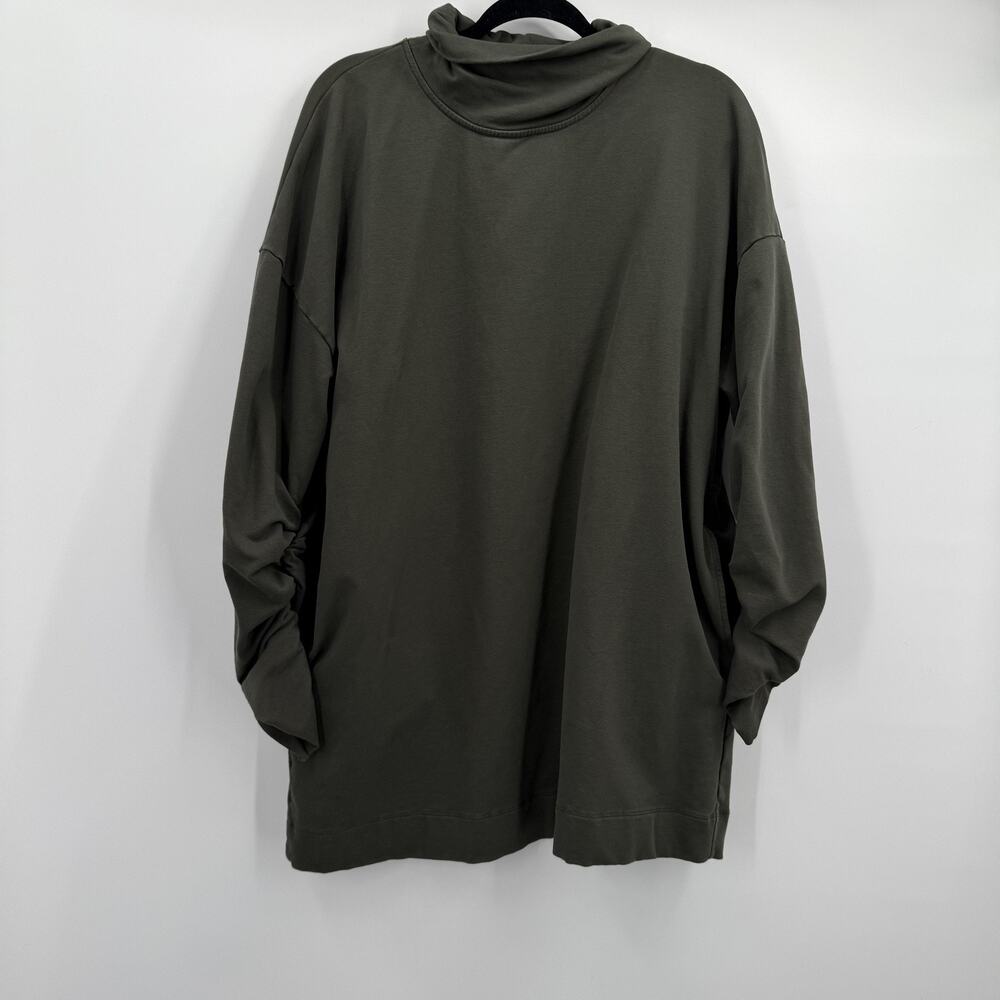 Peruvian Connection Sweatshirt Womens Large Green Funnel Neck Tunic Pockets Boxy